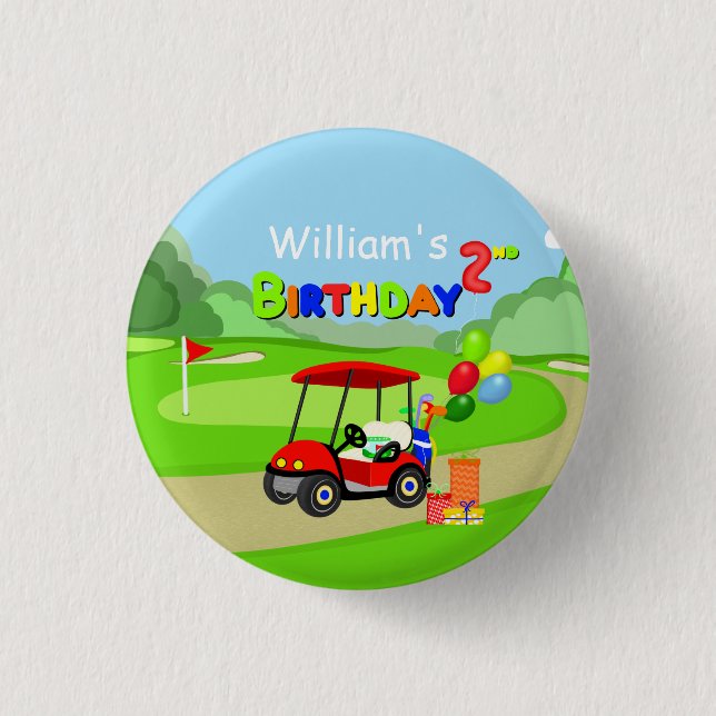 Niedlicher 2. Geburtstag Red Golf Cart Boy's Button (Vorderseite)