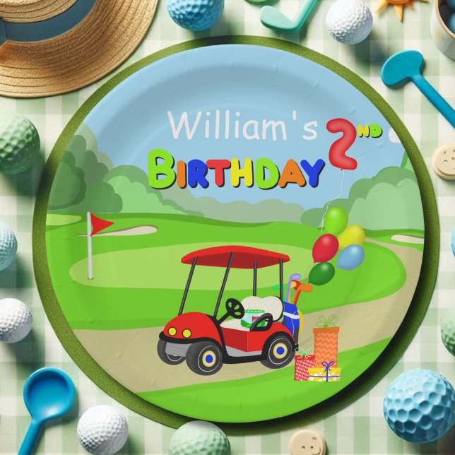 Niedlicher 2. Geburtstag Red Golf Cart Boy's Pappteller (Von Creator hochgeladen)