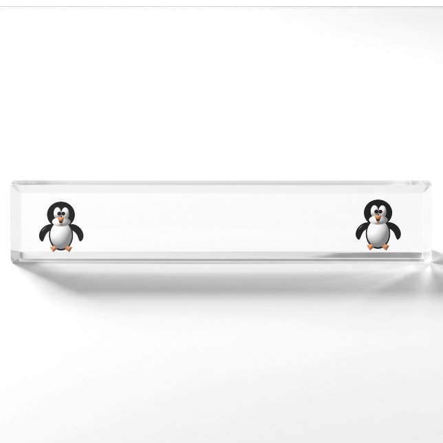 Niedlicher 3-D-Look Perky Pinguin Namensplakette (Vorderseite)