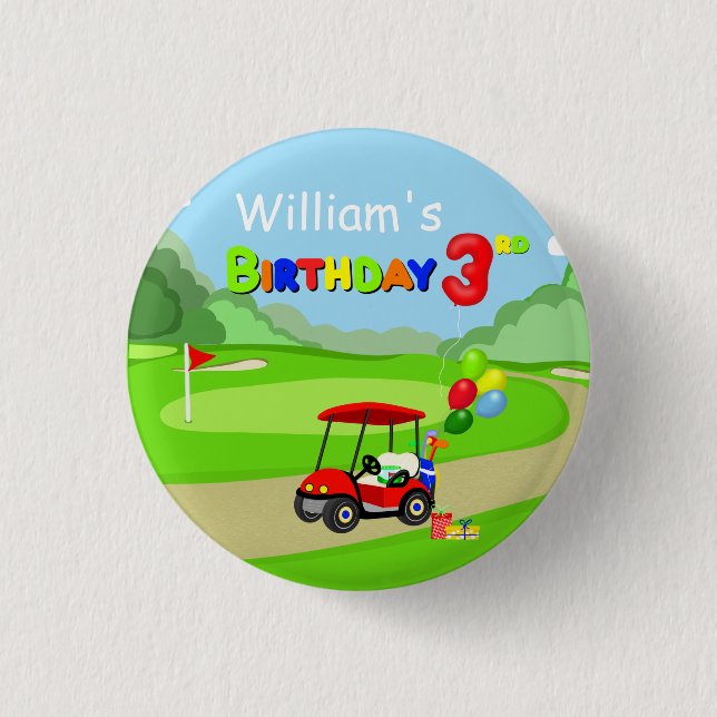 Niedlicher 3. Geburtstag Red Golf Cart Boy's Button (Vorderseite)