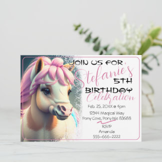 Niedlicher 3D-Spirit Pony 1 Geburtstag Einladung