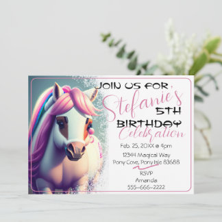 Niedlicher 3D-Spirit Pony 2 Geburtstag Einladung