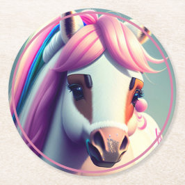 Niedlicher 3D-Spirit-Pony 2 Runder Pappuntersetzer