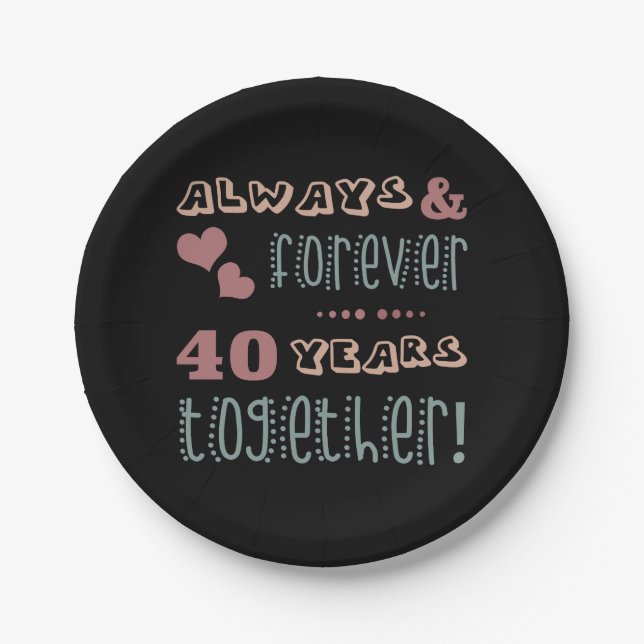 Niedlicher 40. Hochzeitstag Pappteller (Vorderseite)