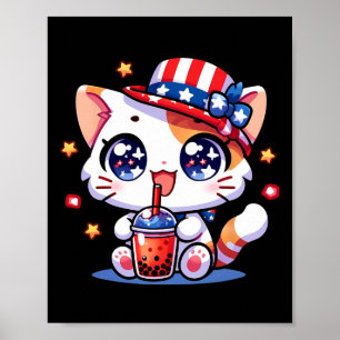 Niedlicher 4. Juli Cat Shirt Girls Kids Kawaii Ani Poster
