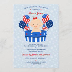 Niedlicher 4. Juli Patriotic Baby Girl Babydusche Einladung
