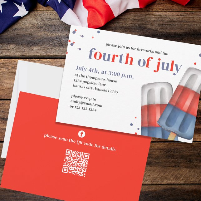 Niedlicher 4. Juli Sommer Custom Einladung (Fourth of July party invitation with red, white, and blue popsicles. )