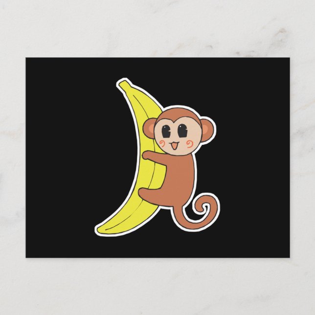 niedlicher Affe auf Banane Postkarte (Vorderseite)