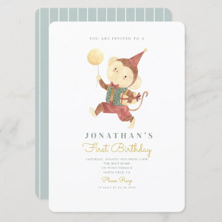 Niedlicher Affe & Ballon Erster Geburtstag 1. Gebu Einladung