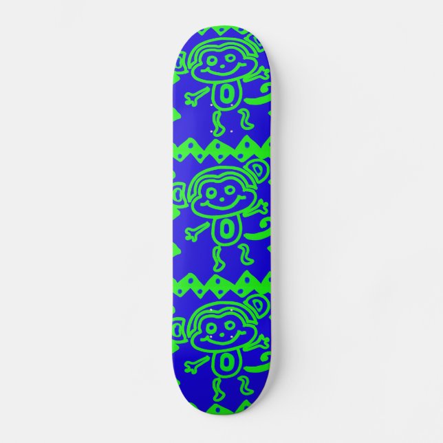 Niedlicher Affe-blaues Limones grünes Tiermuster Skateboard (Vorderseite)