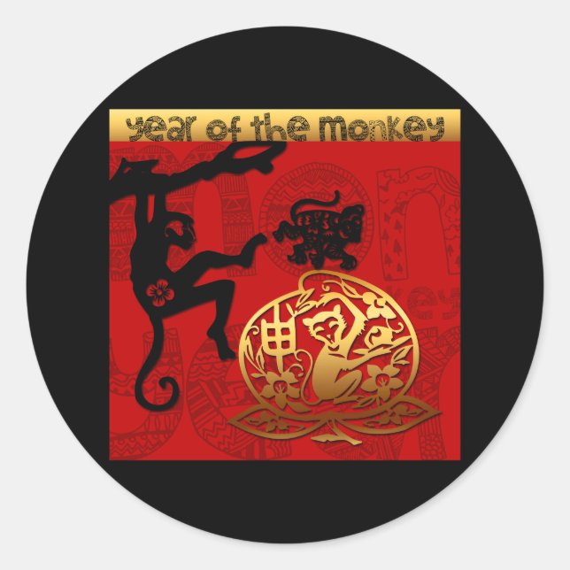 Niedlicher Affe Chinesisches Jahr Zodiac Geburtsta Runder Aufkleber (Vorderseite)