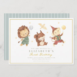 Niedlicher Affe, Eichhörnchen und Löwe Erster Gebu Einladung