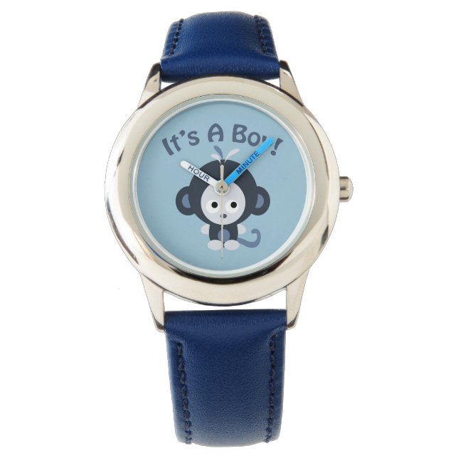 Niedlicher Affe - Es ist ein Junge! Armbanduhr (Vorderseite)