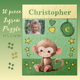 Niedlicher Affe Foto Name Grün Gelbe Kinder Puzzle
