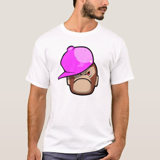 Niedlicher Affe in der rosa Apfelart (auf weißem T-Shirt (Vorderseite)