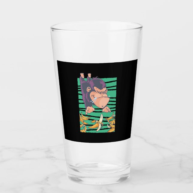 Niedlicher Affe mit Bananen Glas (Vorderseite)