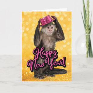 Niedlicher Affe mit Party Hat New Years Card Karte