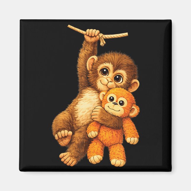 Niedlicher Affe Punch ausgestopfter Buddy Plüsch u Magnet (Vorne)