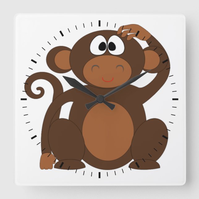 Niedlicher Affe Quadratische Wanduhr (Vorderseite)