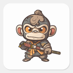 Niedlicher Affe Samurai Augenfang Adorable Monkey Quadratischer Aufkleber