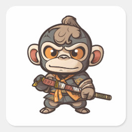 Niedlicher Affe Samurai Augenfang Adorable Monkey Quadratischer Aufkleber