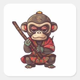 Niedlicher Affe Samurai Augenfang Adorable Monkey Quadratischer Aufkleber