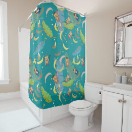 Niedlicher Affe und Bananen im Baummuster Duschvorhang