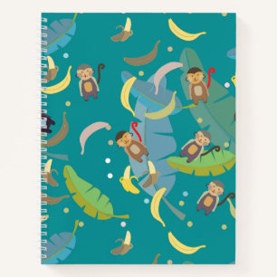 Niedlicher Affe und Bananen im Baummuster Notizbuch