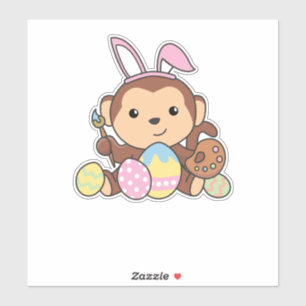 Niedlicher Affe zu Ostern mit Ostereiern als Oster Aufkleber