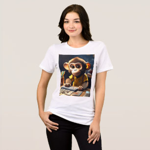 Niedlicher Affen-T - Shirt mit einem Rechner