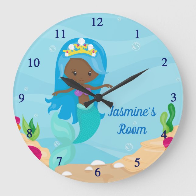 Niedlicher afrikanischer American Mermaid Beach Gi Große Wanduhr (Vorderseite)