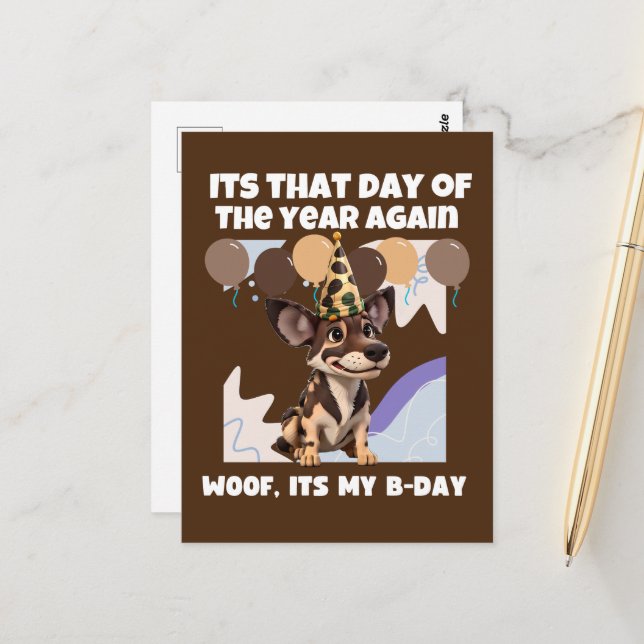 Niedlicher afrikanischer Hund b-Tag braun Postkarte (Vorderseite/Rückseite Beispiel)