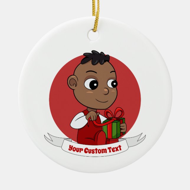 Niedlicher afrikanischer Weihnachtsbaby-Cartoon Keramik Ornament (Vorne)