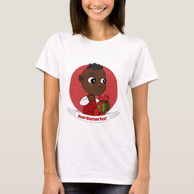 Niedlicher afrikanischer Weihnachtsbaby-Cartoon T-Shirt (Vorderseite)