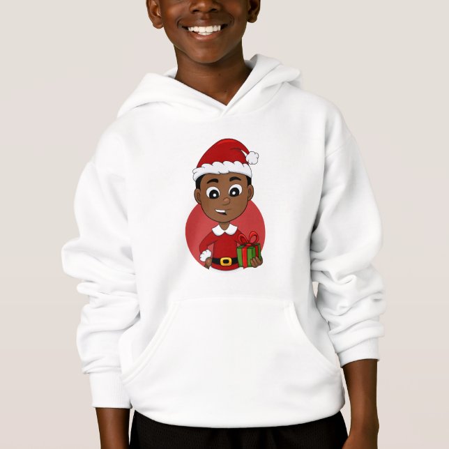 Niedlicher afrikanischer Weihnachtsjunge Cartoon Hoodie (Vorderseite)
