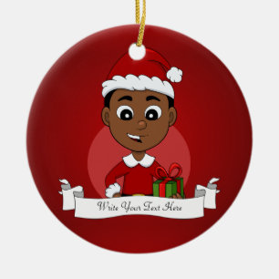 Niedlicher afrikanischer Weihnachtsjunge Cartoon Keramik Ornament