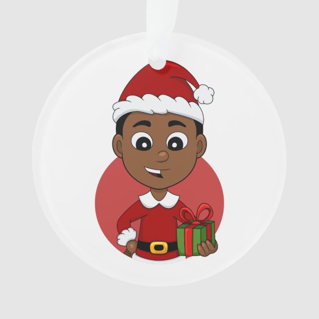 Niedlicher afrikanischer Weihnachtsjunge Cartoon Ornament (Vorderseite)