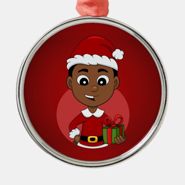 Niedlicher afrikanischer Weihnachtsjunge Cartoon Ornament Aus Metall (Vorne)