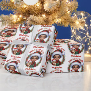Niedlicher Afroamerikaner mit Welpenweihnachtsfest Geschenkpapier
