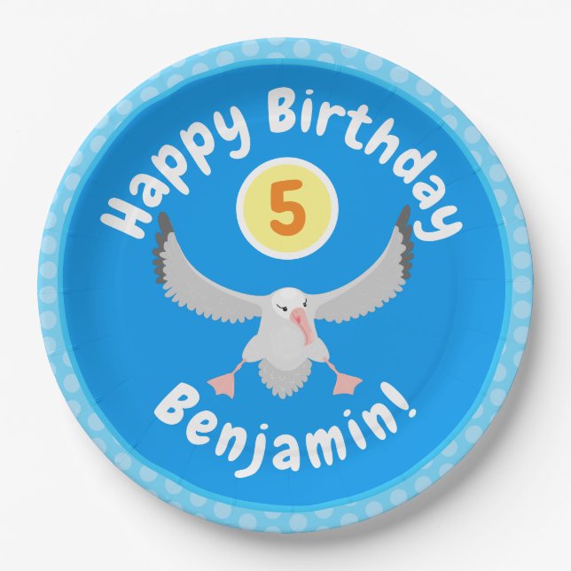 Niedlicher Albatross-Vogel mit Cartoon Pappteller (Vorderseite)