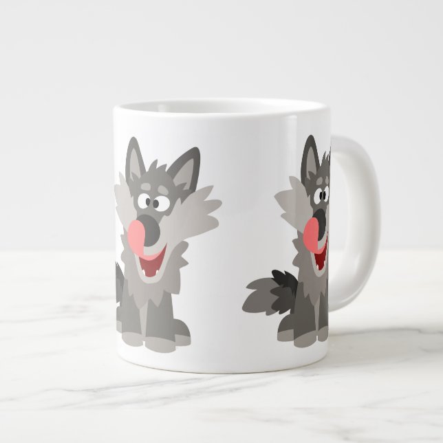 Niedlicher Alberner Cartoon Wolf Jumbo-Tasse (Vorderseite Rechts)