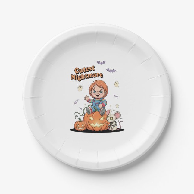Niedlicher Albtraum Chucky Halloween Pappteller (Vorderseite)