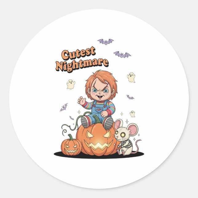 Niedlicher Albtraum Chucky Halloween Runder Aufkleber (Vorderseite)