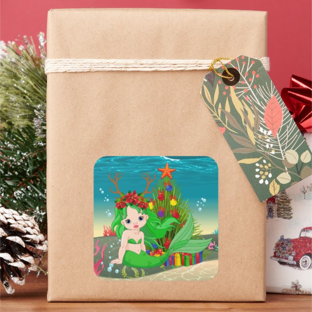 Niedlicher Algenbaum Quadratischer Aufkleber (Feiertag)