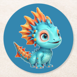 Niedlicher Alien-Drache, türkis - Runder Pappuntersetzer
