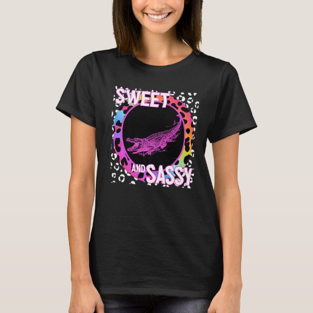 Niedlicher Alligator 90er Nostalgie Regenbogen Leo T-Shirt (Vorderseite)