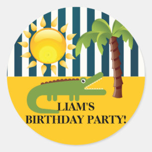 Niedlicher Alligator Blue Green Yellow Birthday St Runder Aufkleber