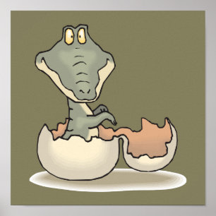 Niedlicher Alligator-Cartoon Hatching von Eggshell Poster