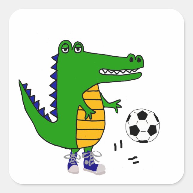 Niedlicher Alligator, der Fußball oder Fußball-Car Quadratischer Aufkleber (Vorderseite)