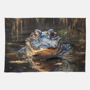 Niedlicher Alligator in der Florida Everglades Mal Geschirrtuch